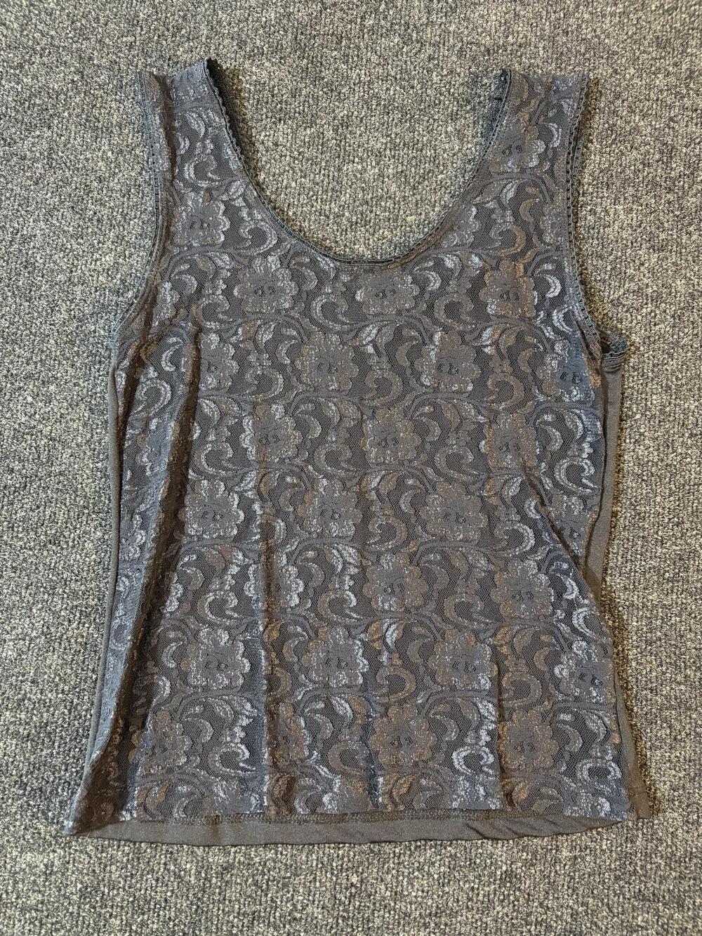 Susan Lucci Tank Top Womens M Black Lace Floral Scoop Neck Lined Camisole